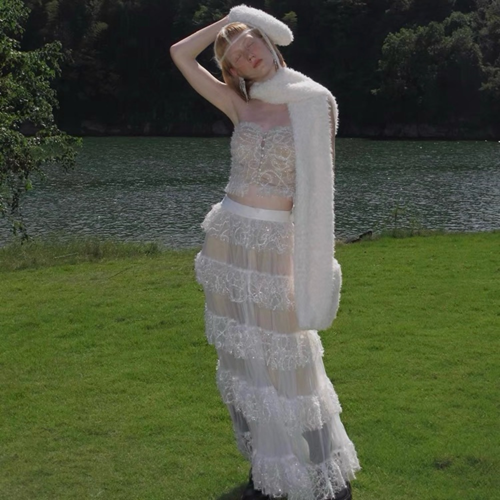 Sequence White Lace Dress with matching top - Picture 2 of 5